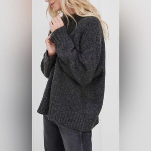 Jenni Kayne Dark Gray Alpaca Cocoon Cable Creneck Sweater - Size Medium